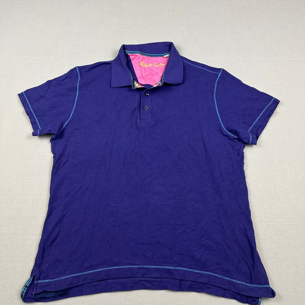 Robert Graham Polo Shirt Men Large Purple Solid Classic Fit Knit Classic Fit L